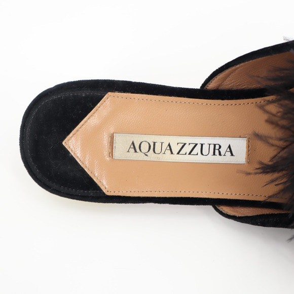 Aquazzura Woman's Boudior Feather Detail Slippers In Black Sz 36 - Picture 7 of 9